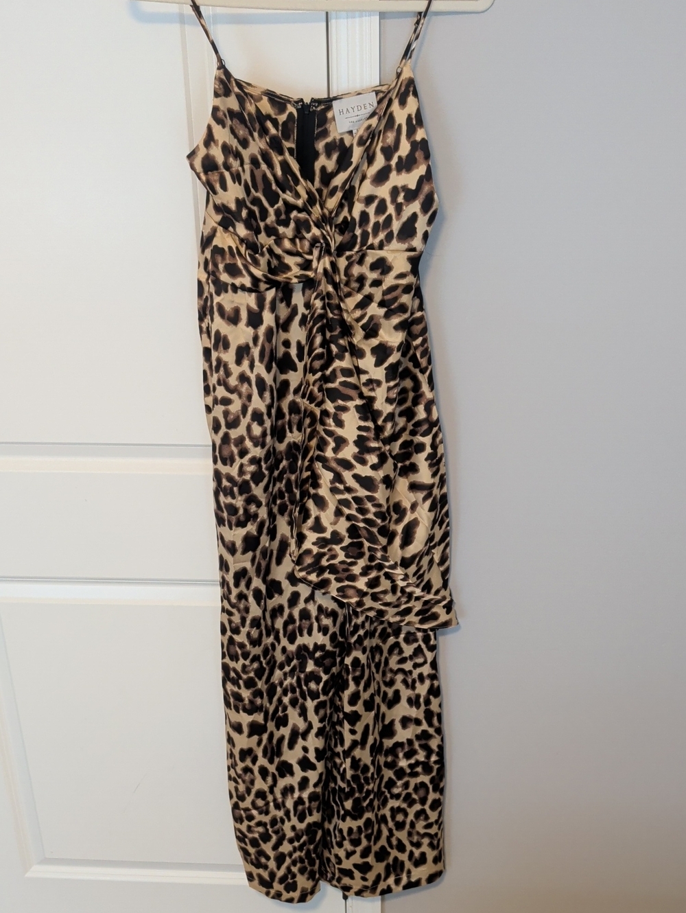 Hayden Leopard Print Satin Jumpsuit in Tan and Black